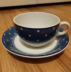 Woods Burslem England Cup Saucer Lady Susan White Blue Polka Dots